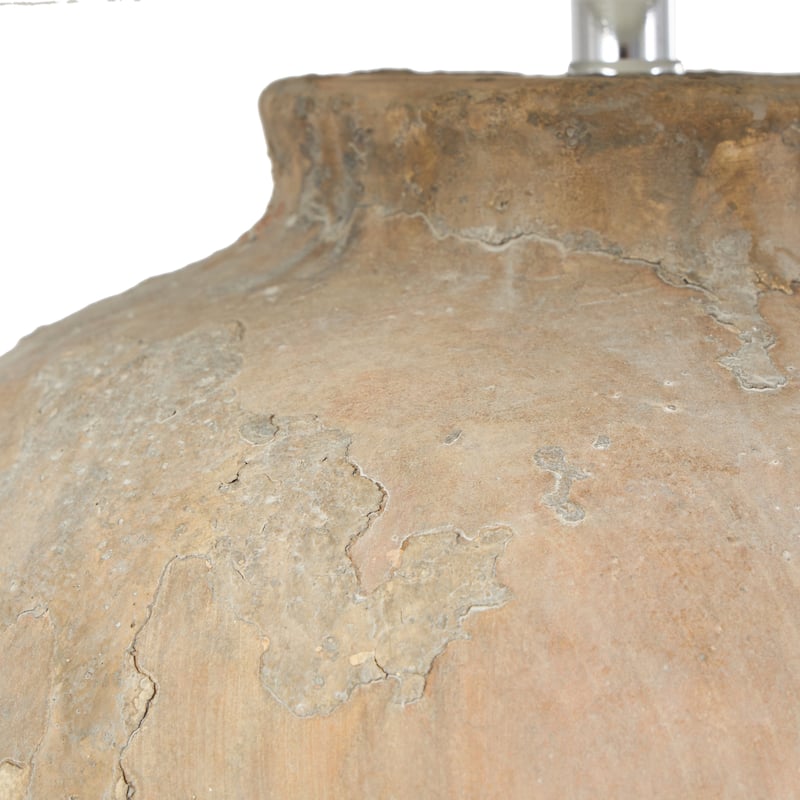 Ceramic Wide Rounded Distressed Antique Table Lamp with Cream Linen Shade - Black or Brown - Roche River Decor