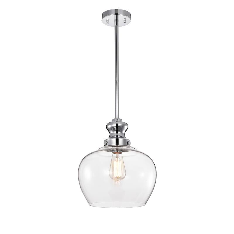 Rayli Chrome 1-Light Clear Bowl Glass Pendant Light