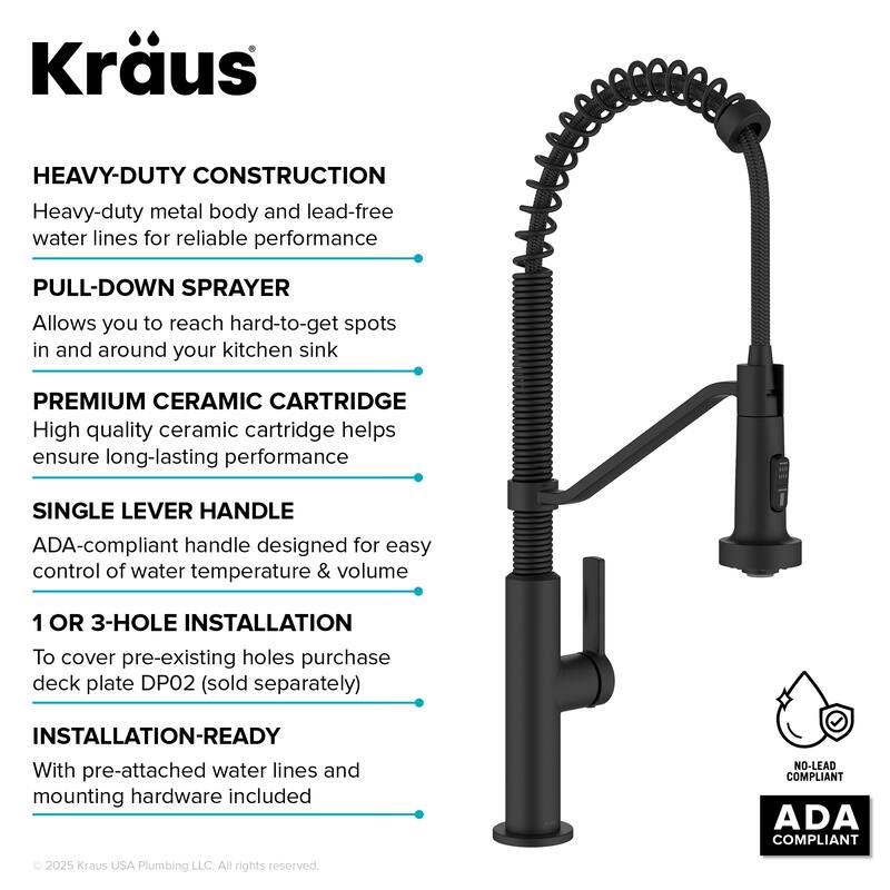 KRAUS Oletto Commercial Style 2-Function Pull Down Kitchen Faucet