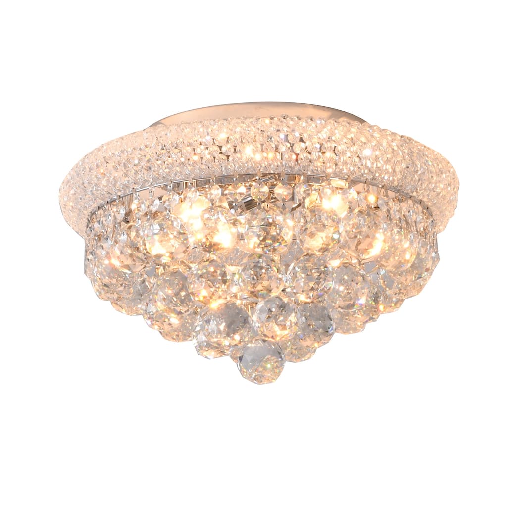 3 Light Chrome Metal Flush Mount With Crystal Balls