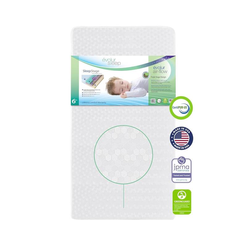 Evolur Sleep Triple Stage Air Flow with Natural Fiber Crib Mattress - white