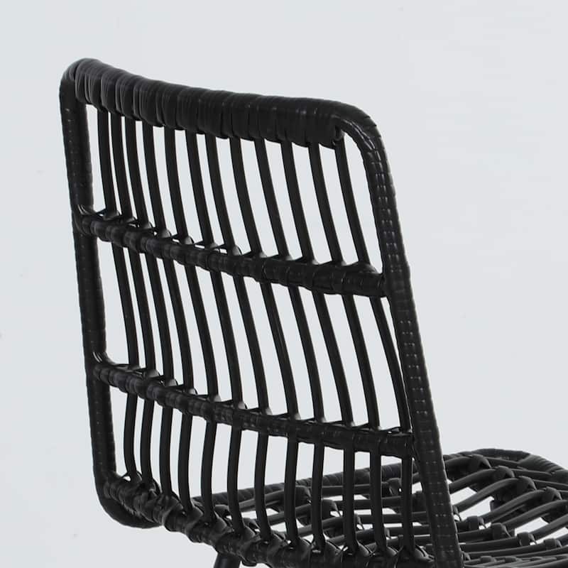 HOMCOM Rattan Counter Height Bar Stools Set of 2, 26" Wicker Barstools with Back, Modern Bar Chairs for Kitchen Island, Black