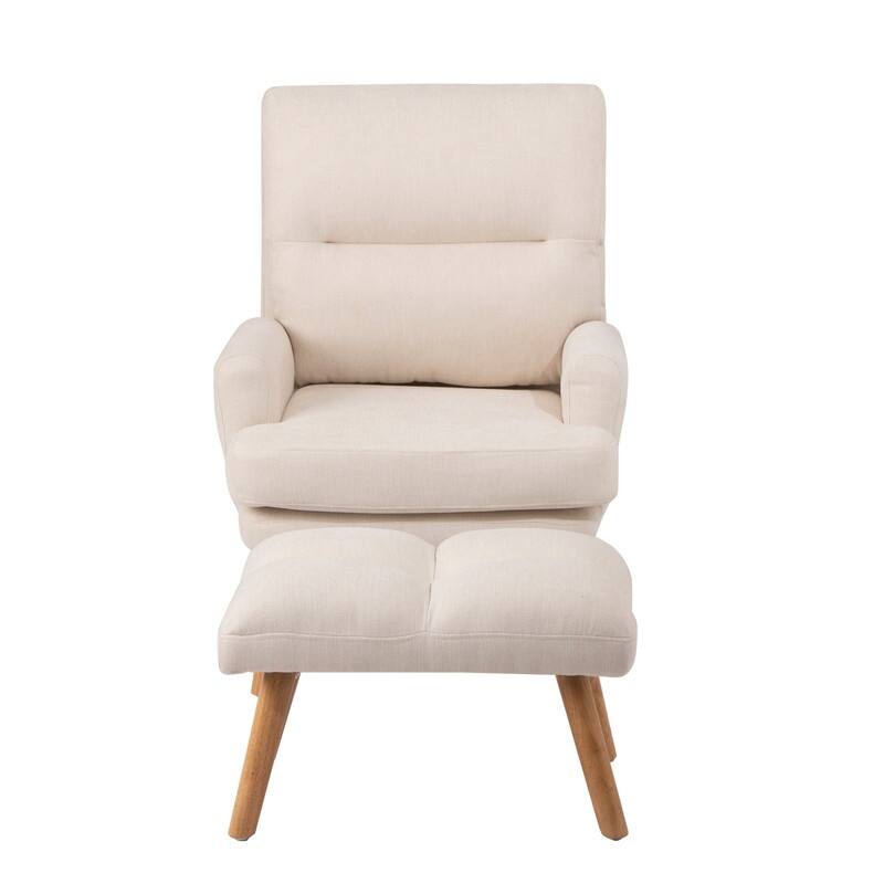 Mid Century Modern Accent Chair with Ottoman Set,Wood Legs and Adjustable Backrest