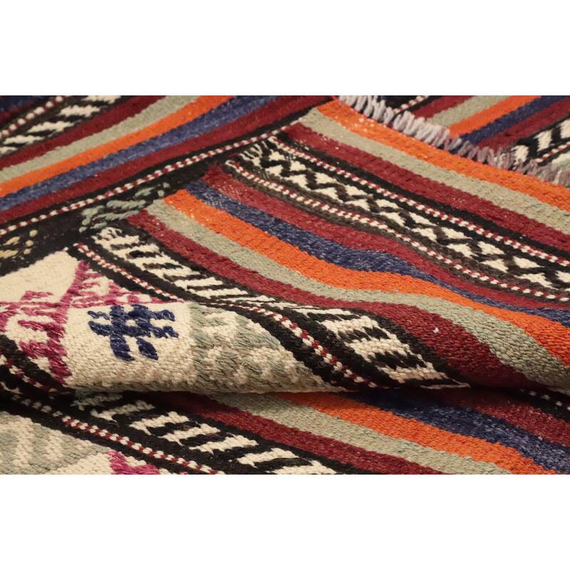 Hand Woven Oriental 100% Wool Carpet Southwestern Tribal Multi-Colored Kilim Area Rug - 8' 6'' X 5' 9''
