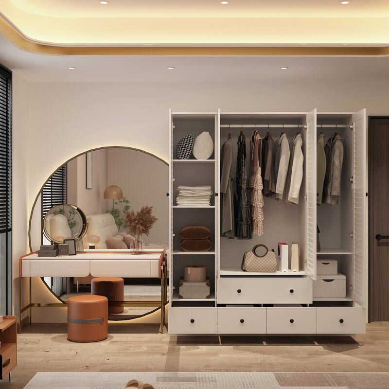 Contemporary Modern Freestanding Wardrobe Armoire Closet, 70", White
