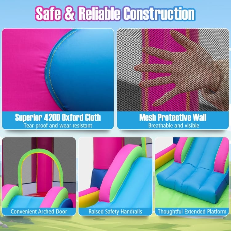 Inflatable Bounce House Cute Princess Bouncy Castle with 520W Blower - 143" x 79.5" x 81"