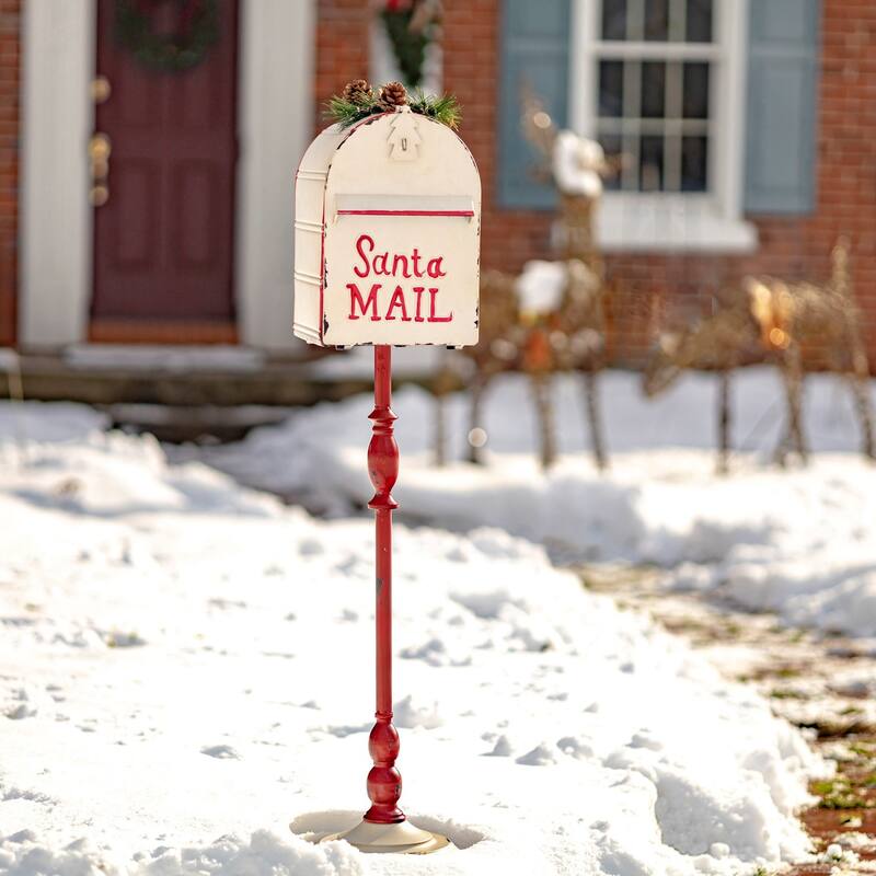 42" Tall Standing Christmas Mailbox with LED Wreath - 12"x12"x42"
