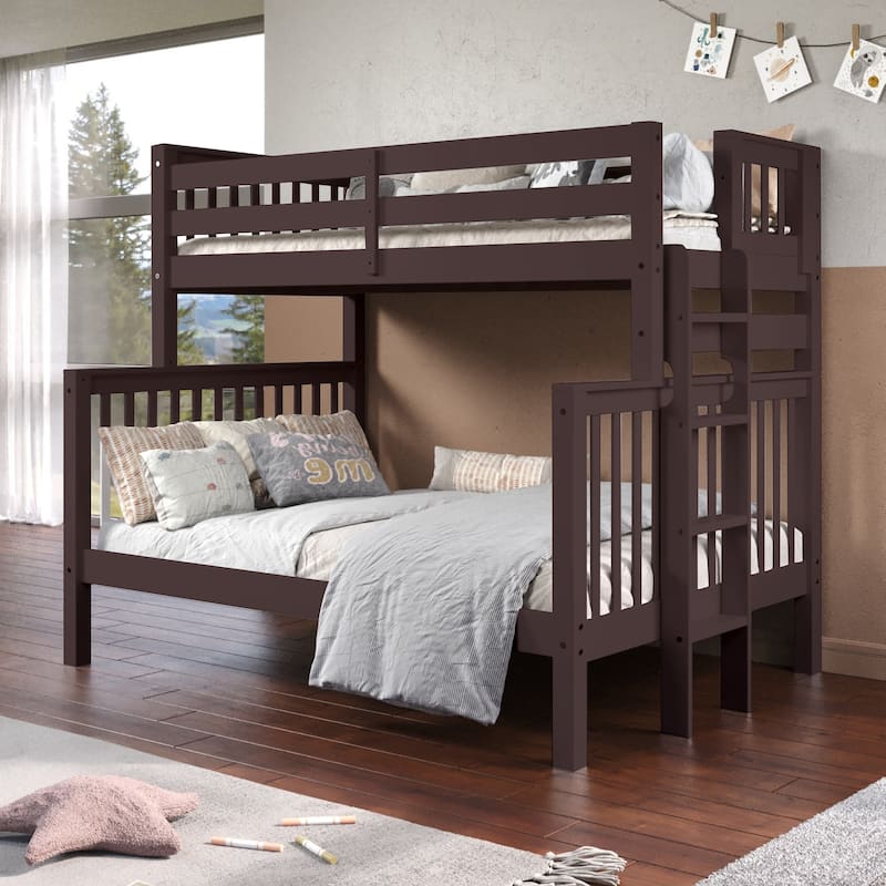 Taylor & Olive Trillium Twin over Full Bunk Bed with End Ladder - Dark Cherry