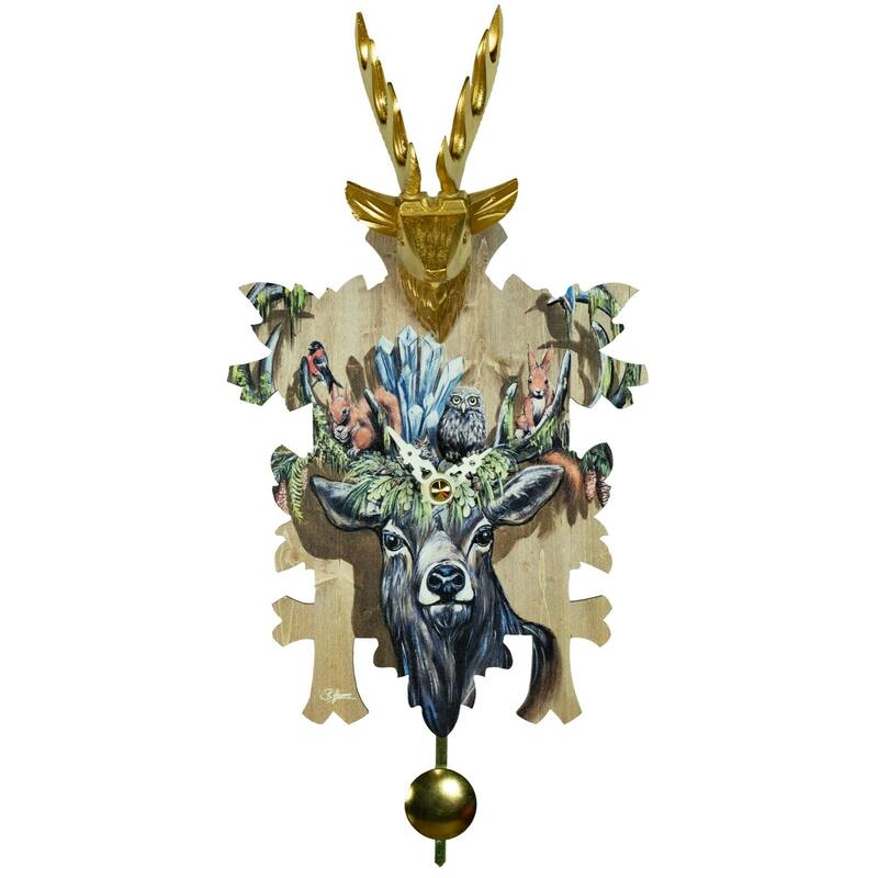 Woodland Scene Wall Clock with Deer Head - 11"