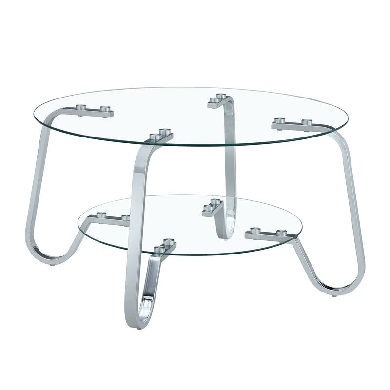 Retro Metal Frame Coffee Table with Double Layer Tempered Glass Minimalist Design