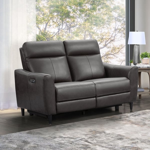 slide 2 of 23, Abbyson Ludovic Leather Power Reclining Loveseat with Power Headrest Grey