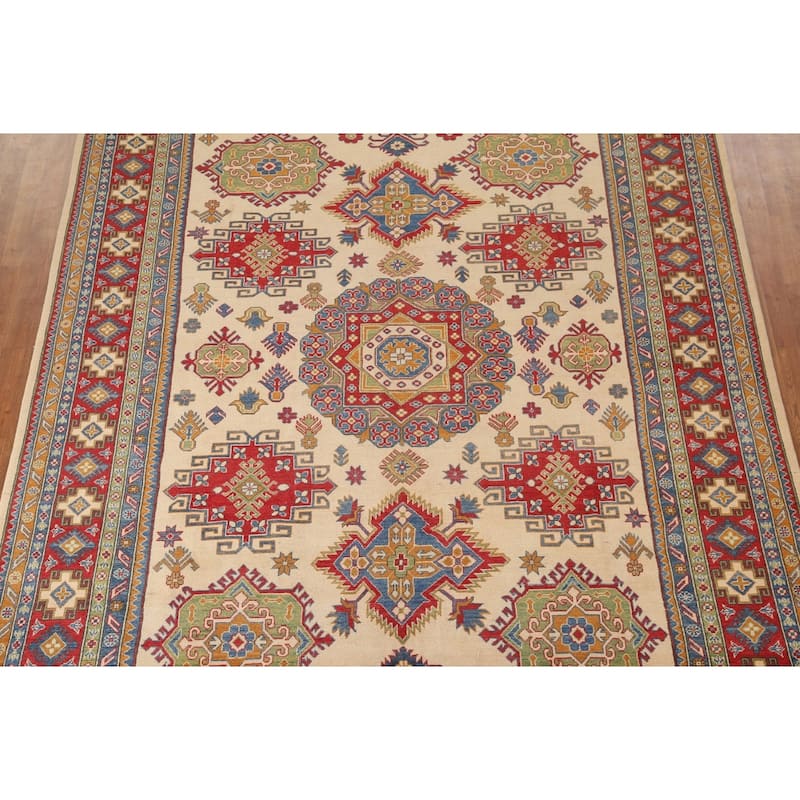 Geometric Kazak Rug Hand-Knotted Bedroom Wool Carpet - 8'11"x 11'8"