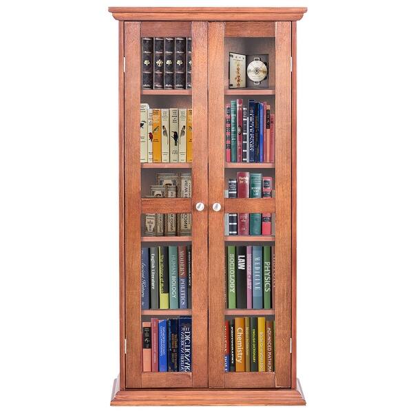 Costway 44 5 Wood Media Storage Cabinet Cd Dvd Shelves Media Storage Cabinet Cd Dvd Shelves