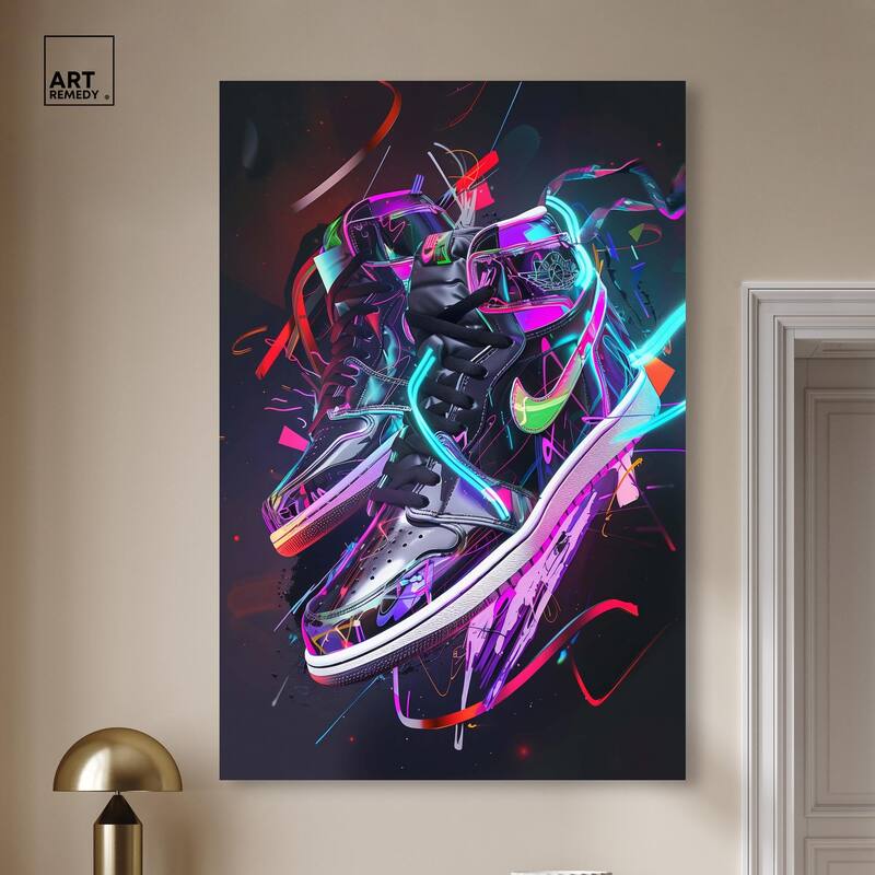 Neon Ribbons Sneakers Canvas by Art Remedy, Gallery Wrapped
