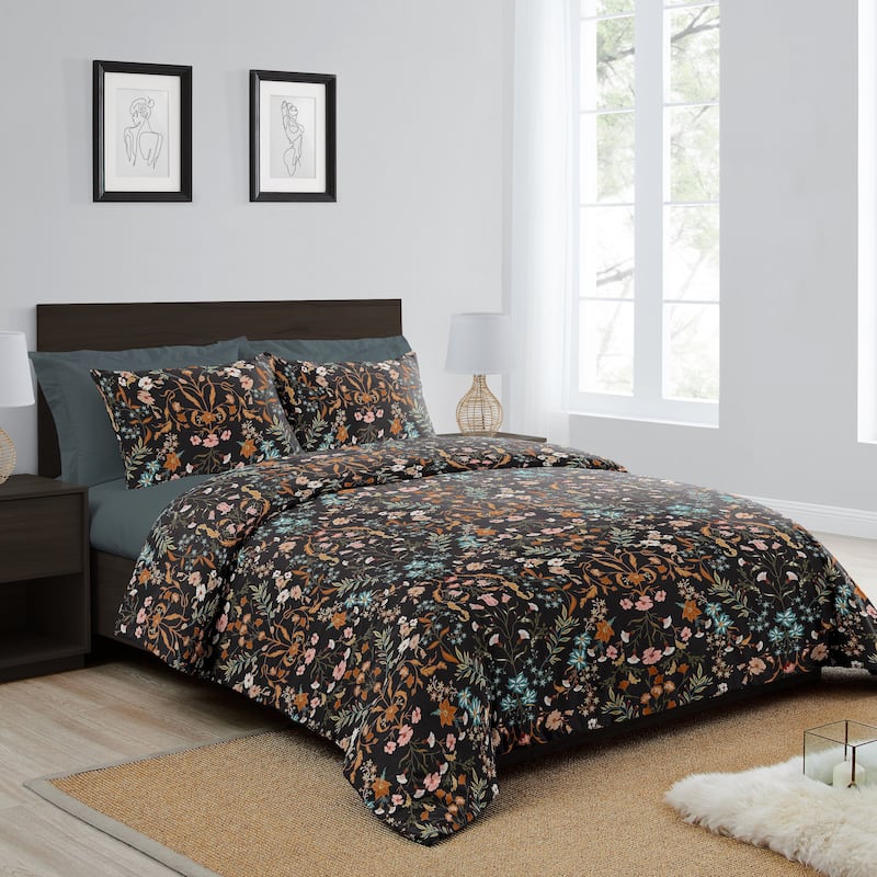 Sweet Jojo Designs Boho Wildflower Vintage Floral Girl Queen Duvet Cover Bedding Set Botanical Garden Flower Bohemian Farmhouse
