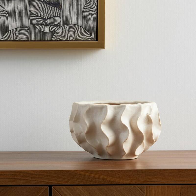 9" Cream Sculptural Ceramic Table Vase - 14.37 - Cream - 14.37