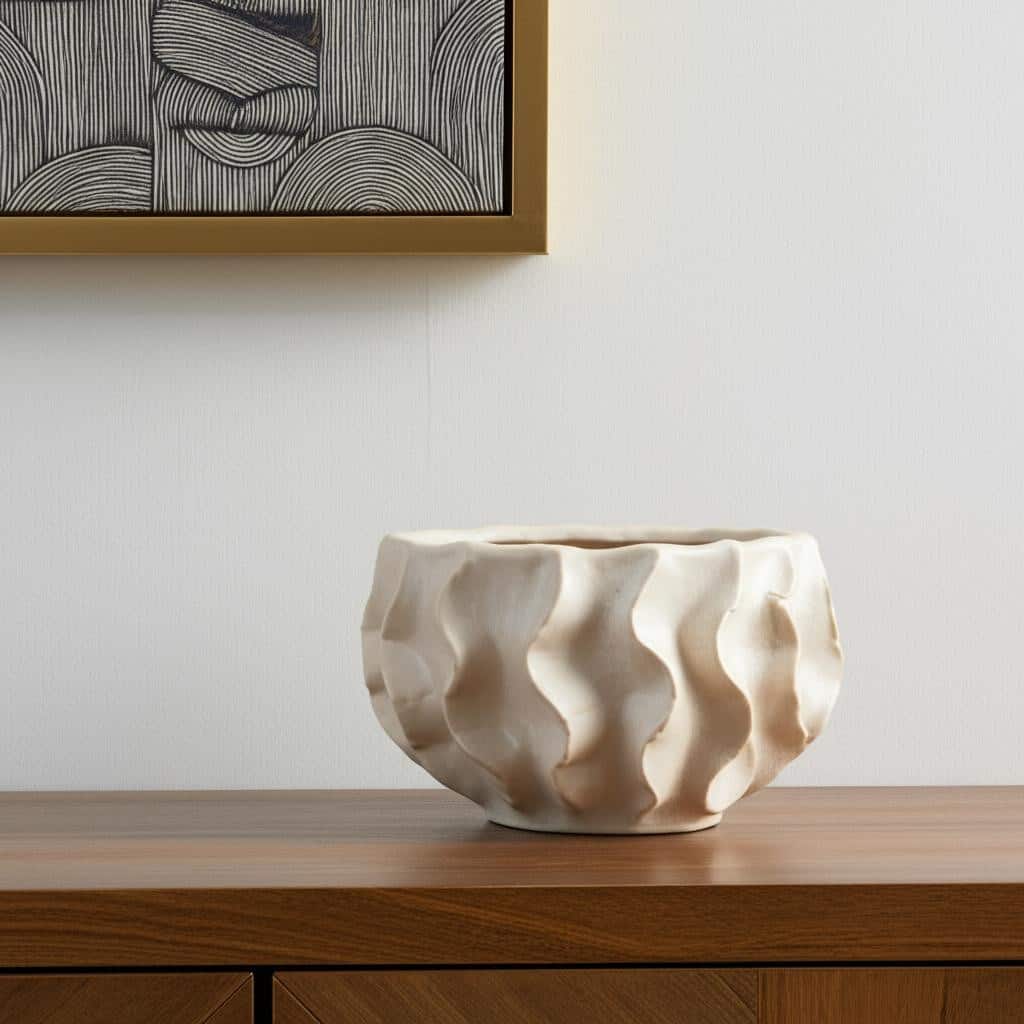 9" Cream Sculptural Ceramic Table Vase - 14.37