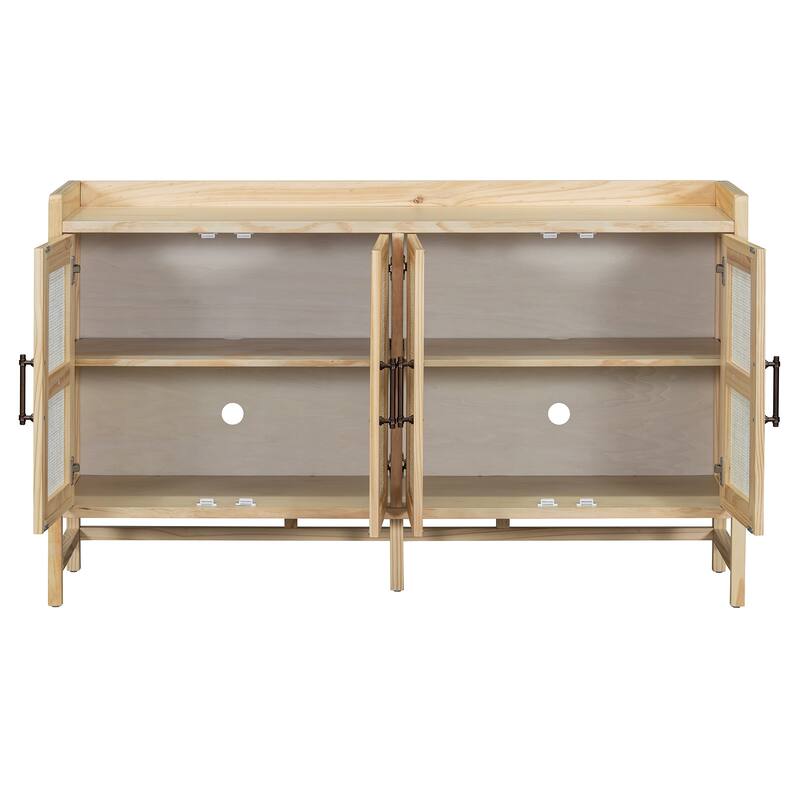 Rectangular Sideboard with 4 Decorative Rattan Doors - Natural