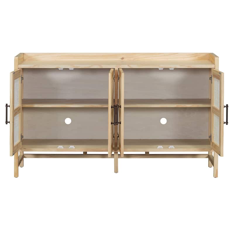 Rustic Decorative Rattan Doors Sideboard with Adjustable Shelves for Entryway