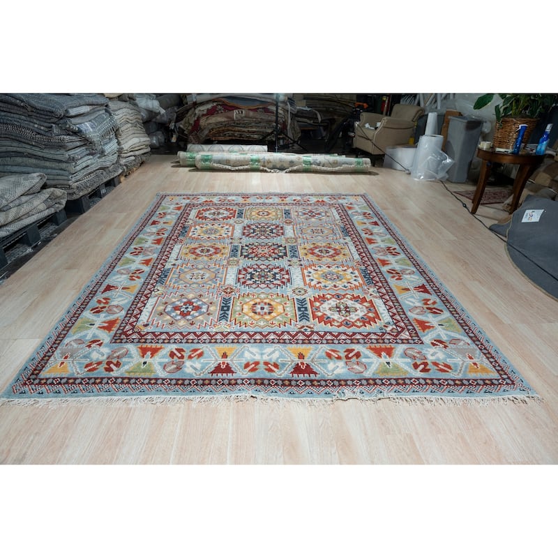 Home Decor Blue Hand-Knotted Wool Geometric Area RugModern and Stylish Rug for Living Room, Bedroom, Office, or Home Decor