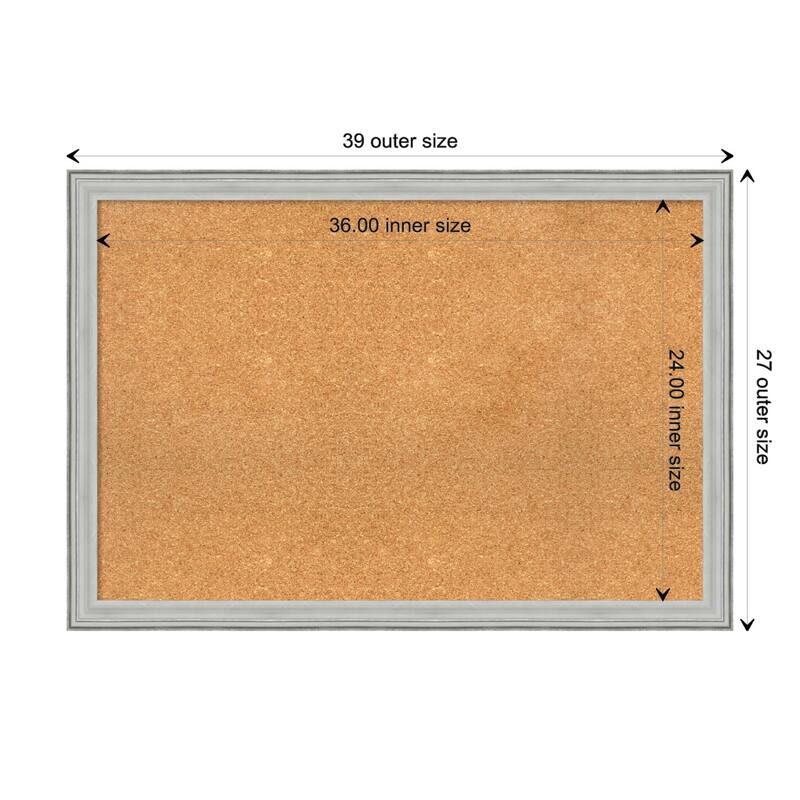 Bel Volto Silver Wood Framed Natural Corkboard Bulletin Board - Board Size 36x24