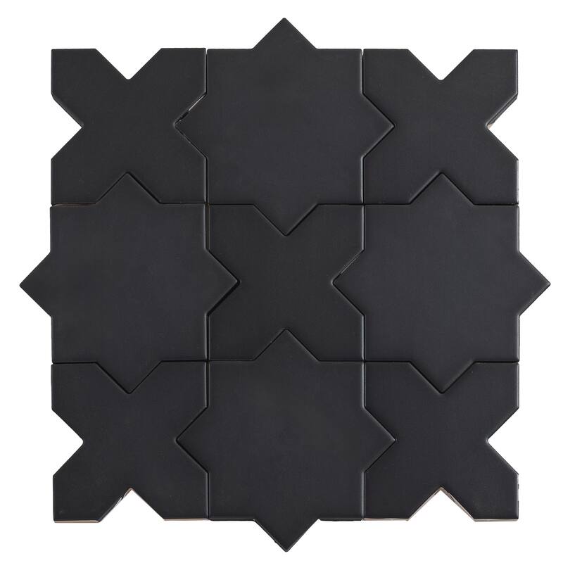 Siena 5" Star with Cross Matte Ceramic Wall and Floor Tile (10.76 sq ft/case) - 54 Pack - Charcoal Black