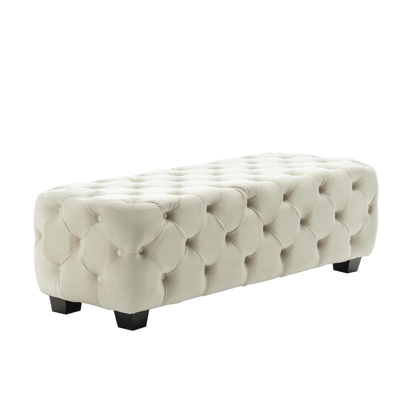 Porthos Home Kyle Velvet Ottoman Bench with Rubberwood Legs