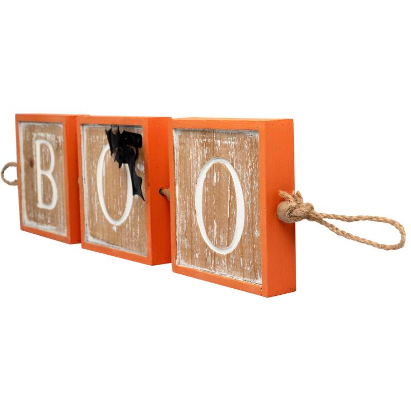 BOO Wooden Block Halloween Sign with Bat Accent - 27.5"