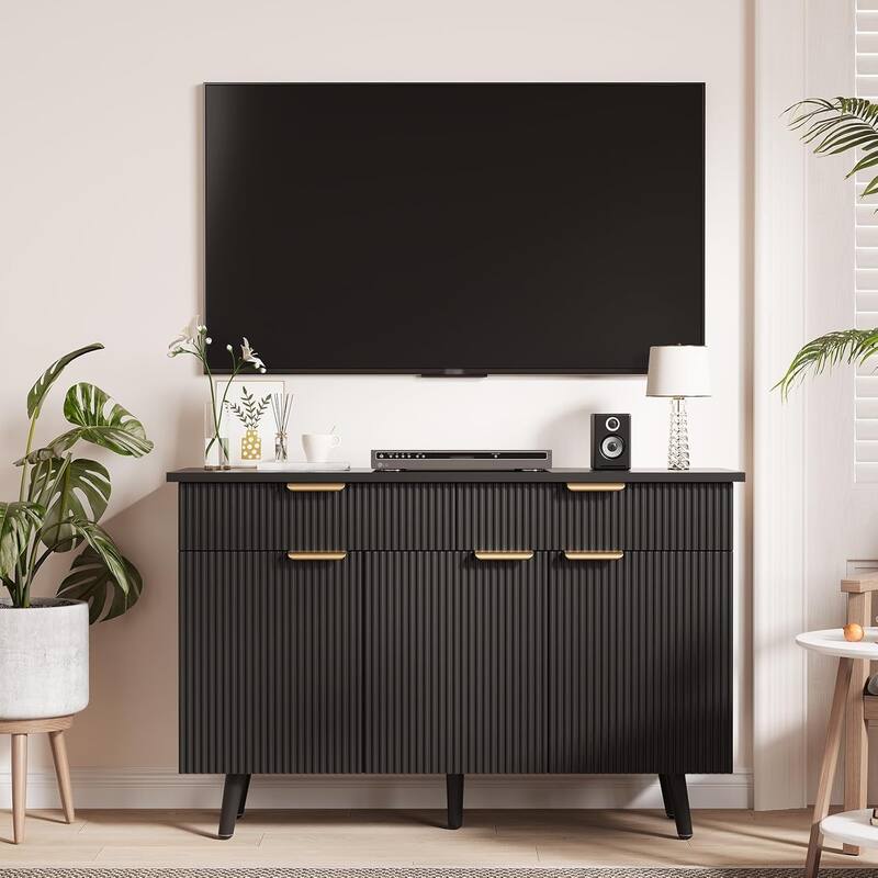 Buffet Cabinet with Storage, Fluted Multifunctional Sideboard Cabinet with 3 Doors & 2 Drawers