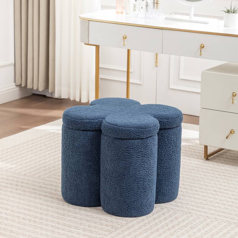 SEYNAR Modern Glam Teddy Velvet Flower Shape Storage Ottoman - Navy