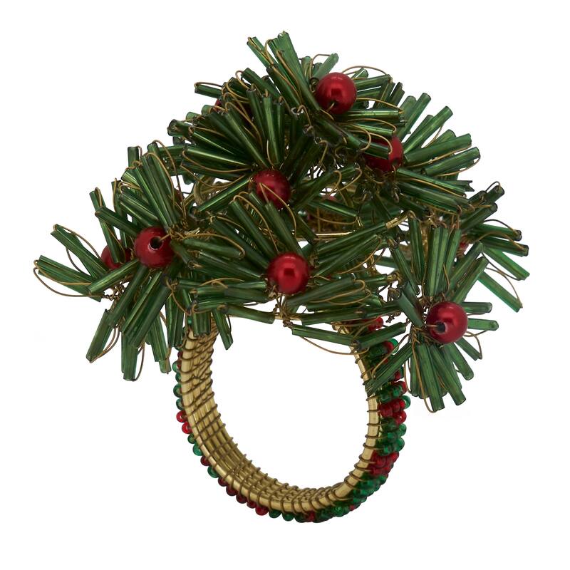 Napkin Rings With Beaded Floral Design (Set of 4)