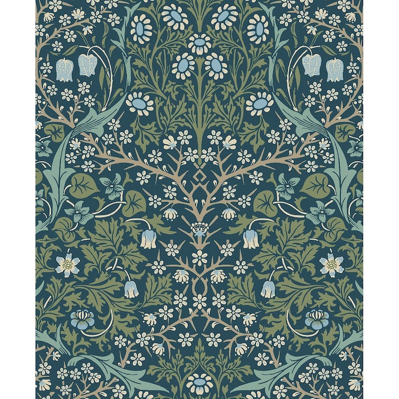 NextWall Victorian Garden Floral Peel and Stick Wallpaper - 20.9 in. W x 18 ft. L - Prussian Blue & Moss Green