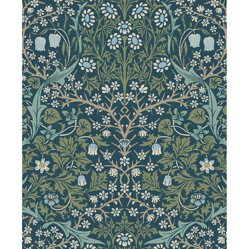 NextWall Victorian Garden Floral Peel and Stick Wallpaper - 20.9 in. W x 18 ft. L - Prussian Blue & Moss Green
