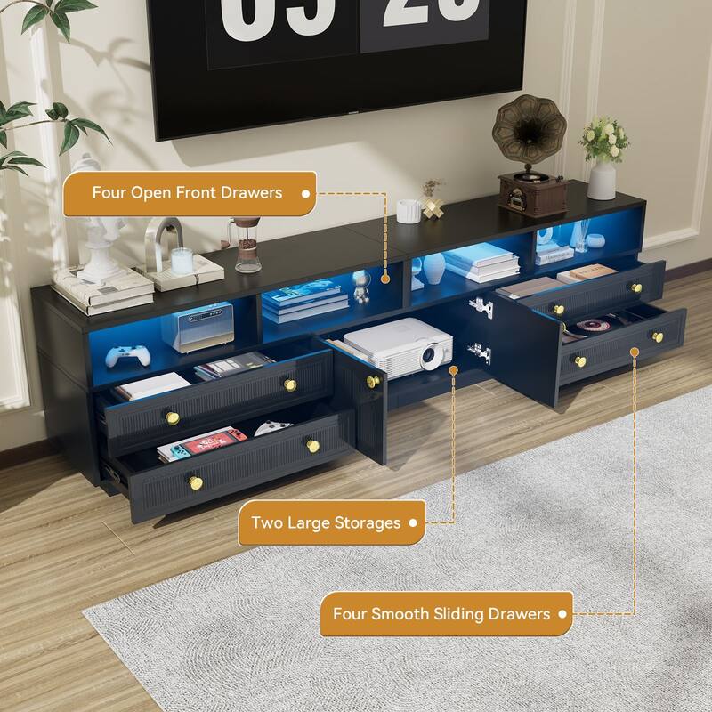 Gymojoy 86.6" LED TV Stand for 85-100 Inch TV, Modern Fluted Entertainment Center, 8 Drawers & Cabinet, Smart TV Console.