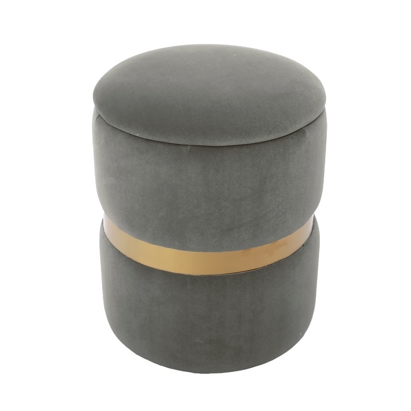 Modern Ava Round Grey Velvet Storage Ottoman. Opens flyout.
