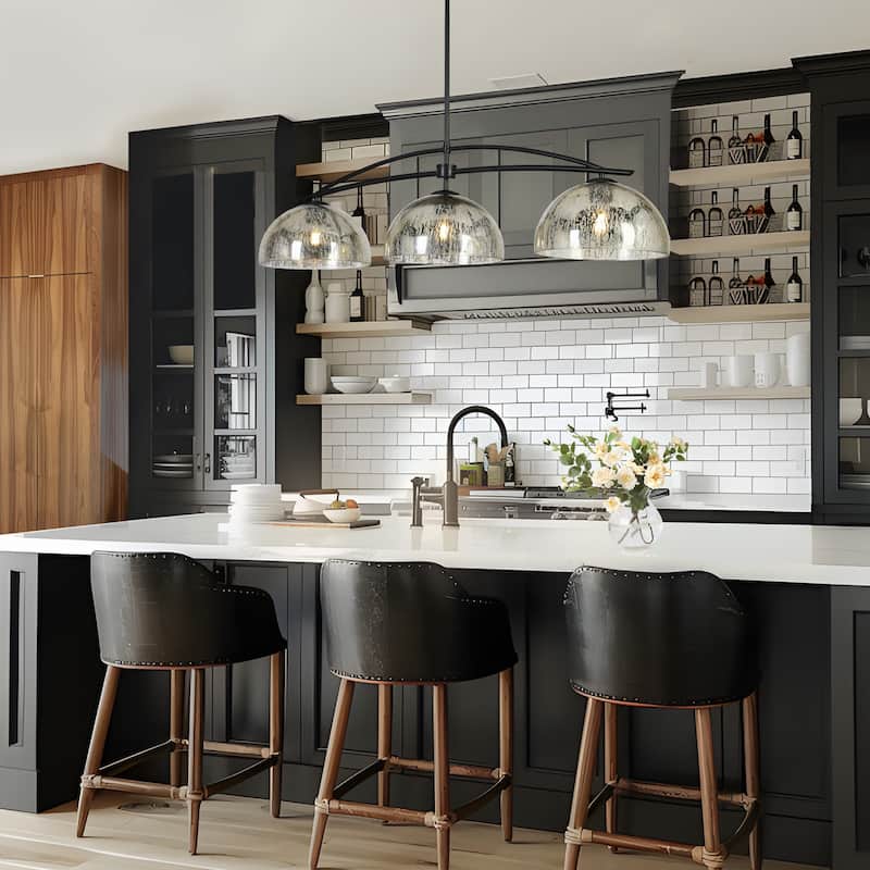 Modern 1/3-Light Black Chandelier with Mercury Glass Kitchen Island Light Fixture for Dining Room