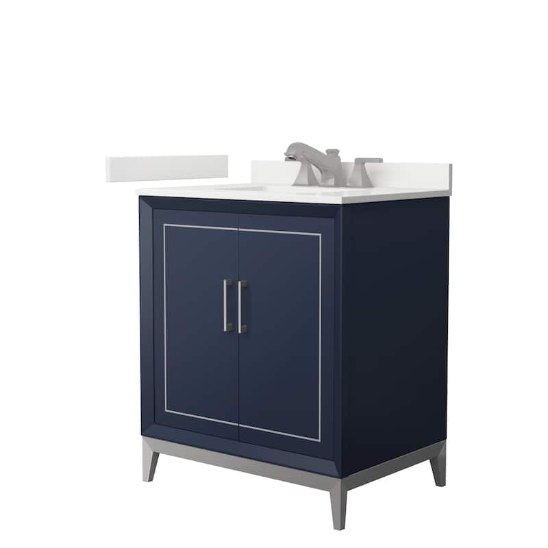 Marlena 30-inch Single Vanity, Quartz Top - Dark Blue, Nickel Trim, White Quartz Top