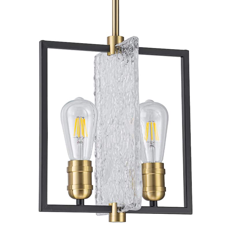 Matte Black & Brushed Gold Geometric Chandelier with Hammered Glass - Dia.11.02-in