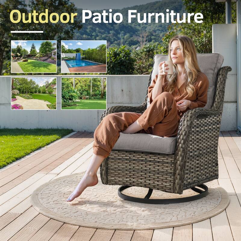 Outdoor Swivel Rocker Patio Wicker Chair with Thick Cushions