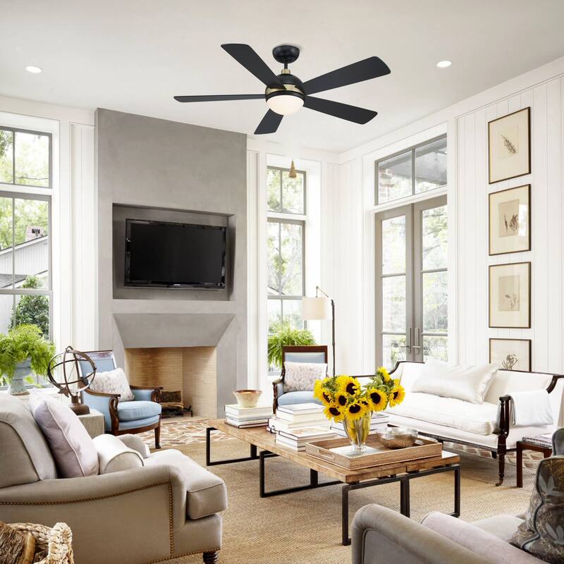 52-in Barbeque Black 5-Blade Lighted Acrylic Globe Shade Ceiling Fan with Remote - 52 in. D x 52 in. W x 15.5 in. H