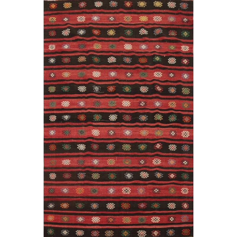 Hand Woven Oriental 100% Wool Carpet Southwestern Tribal Red Kilim Area Rug - 11' 0'' X 7' 0''