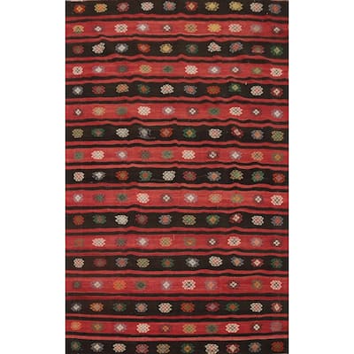 Hand Woven Oriental 100% Wool Carpet Southwestern Tribal Red Kilim Area Rug - 11' 0'' X 7' 0''