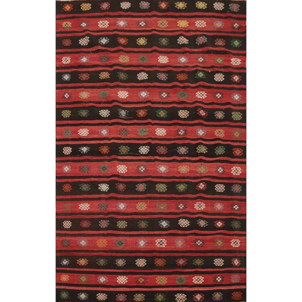 Hand Woven Oriental 100% Wool Carpet Southwestern Tribal Red Kilim Area Rug - 11' 0'' X 7' 0''