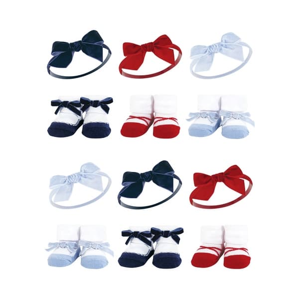 slide 1 of 1, Hudson Baby Infant Girl 12Pc Headband and Socks Giftset, Dark Red Blue, One Size - Dark Red Blue Dark Red Blue - One Size