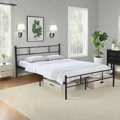 Homy Casa Black Metal Bed Frame with Headboard & Footboard, Full Size