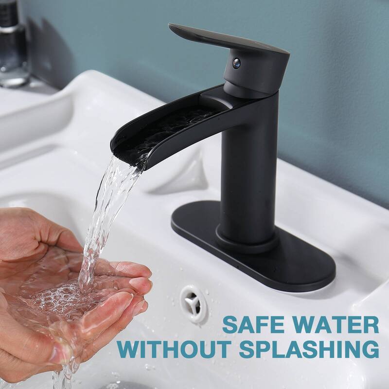 Waterfall Matte Black Bathroom Sink Faucet, Single Hole or 3 Holes faucet for sink