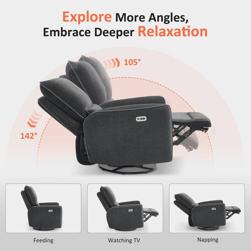 MCombo Power Swivel Rocker Recliner with Lumbar Support, Electric Nursery Glider Recliner Chair