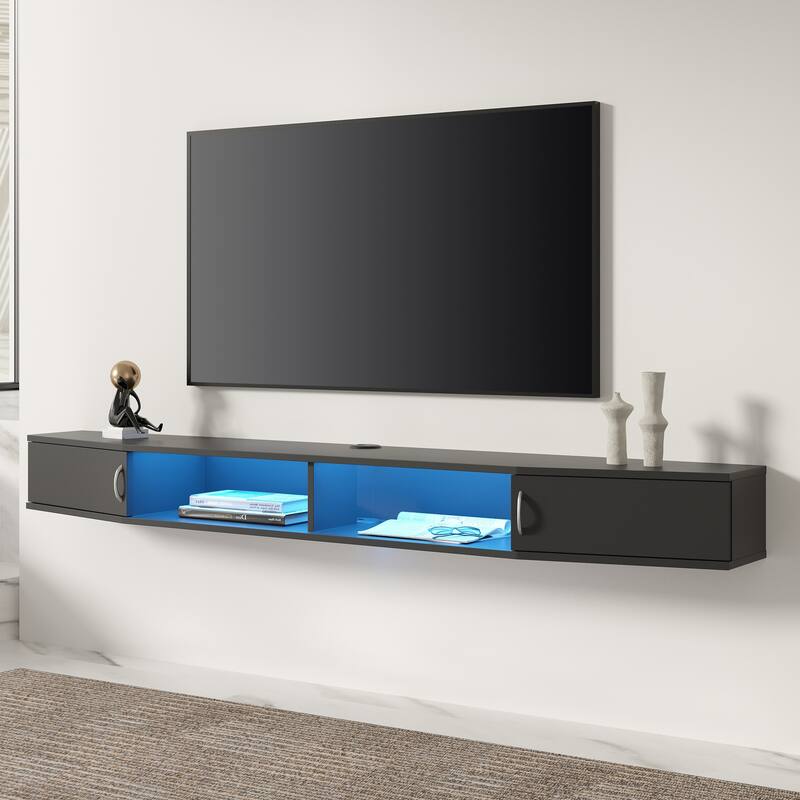 FITUEYES Floating Wall Mounted TV Console Storage Shelf Modern TV Stand Media Console, Walnut DS211802WW - 70''
