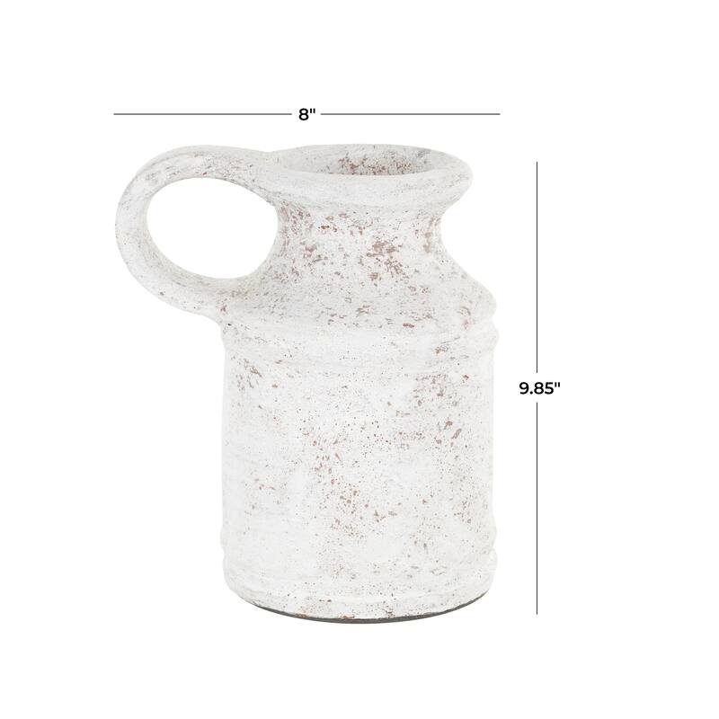 Ceramic Antique Style Textured Decorative Vase with Terracotta Accents and Ring Handle - White - Roche River Decor