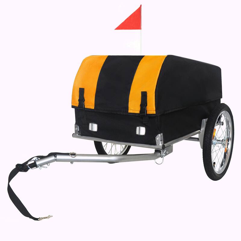 Heavy-Duty Bike Cargo Trailer with Removable Waterproof Cover - 88 lbs Capacity, 16" All-Terrain Wheels - Yellow+Black